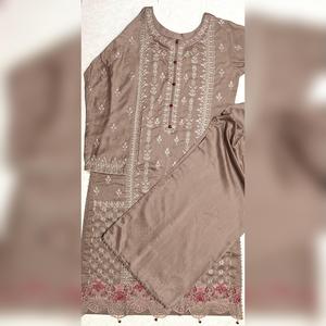 Maria B inspired viscose embroidered kameez , palazzo and silk fully laced dupatta Womenswear eid collection  Comfort DressTraditional