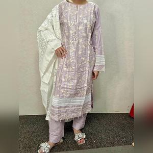 LILAC COTTON ENBROIDERED KAMEEZ WITH SHALWAR AND DUPATTAA