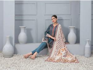 3 PC TAWAKKAL CLOITE EMBROIDERED KAMEEZ, COTTON TROSER AND DUPATTA