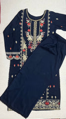 Maria B inspired viscose embroidered kameez , palazzo and silk fully laced dupatta