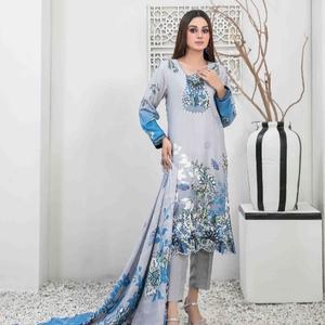 Tawakkal Imza Linen Embroidered 3 Piece Suit with Trousers and Shawl - Womenswear