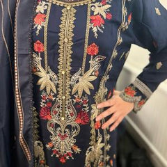 Maria B inspired viscose embroidered kameez , palazzo and silk fully laced dupatta Womenswear eid collection Traditional Comfortable Dress Elegant Embroidery