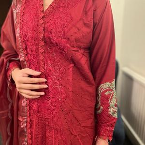CRIMSON INSPIRED LAWN EMBROIDERED KAMEEZ WITH TROUSER AND SILK DUPATTA Womenswear Traditional Suit