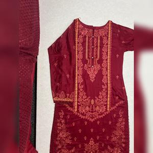 Maria B inspired viscose embroidered kameez , palazzo and silk fully laced dupatta eid collection Traditional