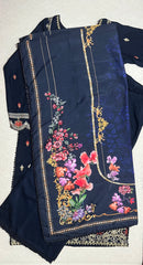 Maria B inspired viscose embroidered kameez , palazzo and silk fully laced dupatta