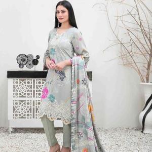 Tawakkal Imza Women's Linen Embroidered 3 Piece Suit with Kameez, Trousers, and Shawl - Womenswear