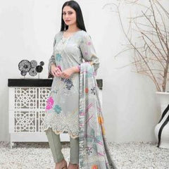Tawakkal Imza Women's Linen Embroidered 3 Piece Suit with Kameez, Trousers, and Shawl - Womenswear