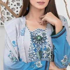 Tawakkal Imza Linen Embroidered 3 Piece Suit with Trousers and Shawl - Womenswear