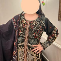 Maria B inspired viscose embroidered kameez , palazzo and silk fully laced dupatta pakistani clothes eid collection- Womenswear Traditional Long Sleeve Dress