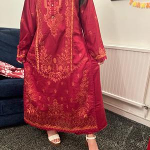 Maria B inspired viscose embroidered kameez , palazzo and silk fully laced dupatta eid collection Traditional