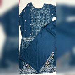 Maria B inspired viscose embroidered kameez , palazzo and silk fully laced dupatta Womenswear eid collection Traditional Long Sleeve Comfort Clothing Comfortable Fabric Embroidery Elegance