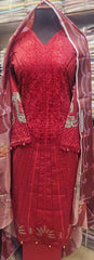 MARIA B INSPIRED EMBROIDERED SUIT WITH CULLY LACED PRINTED DUPATTA