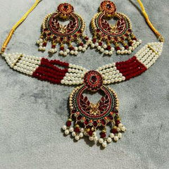 Red, white and Gold with multicolour earrings and choker set