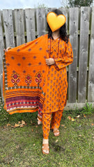 3 PC MARINA PRINTED SHALWAR KAMEEZ AND SHAWL