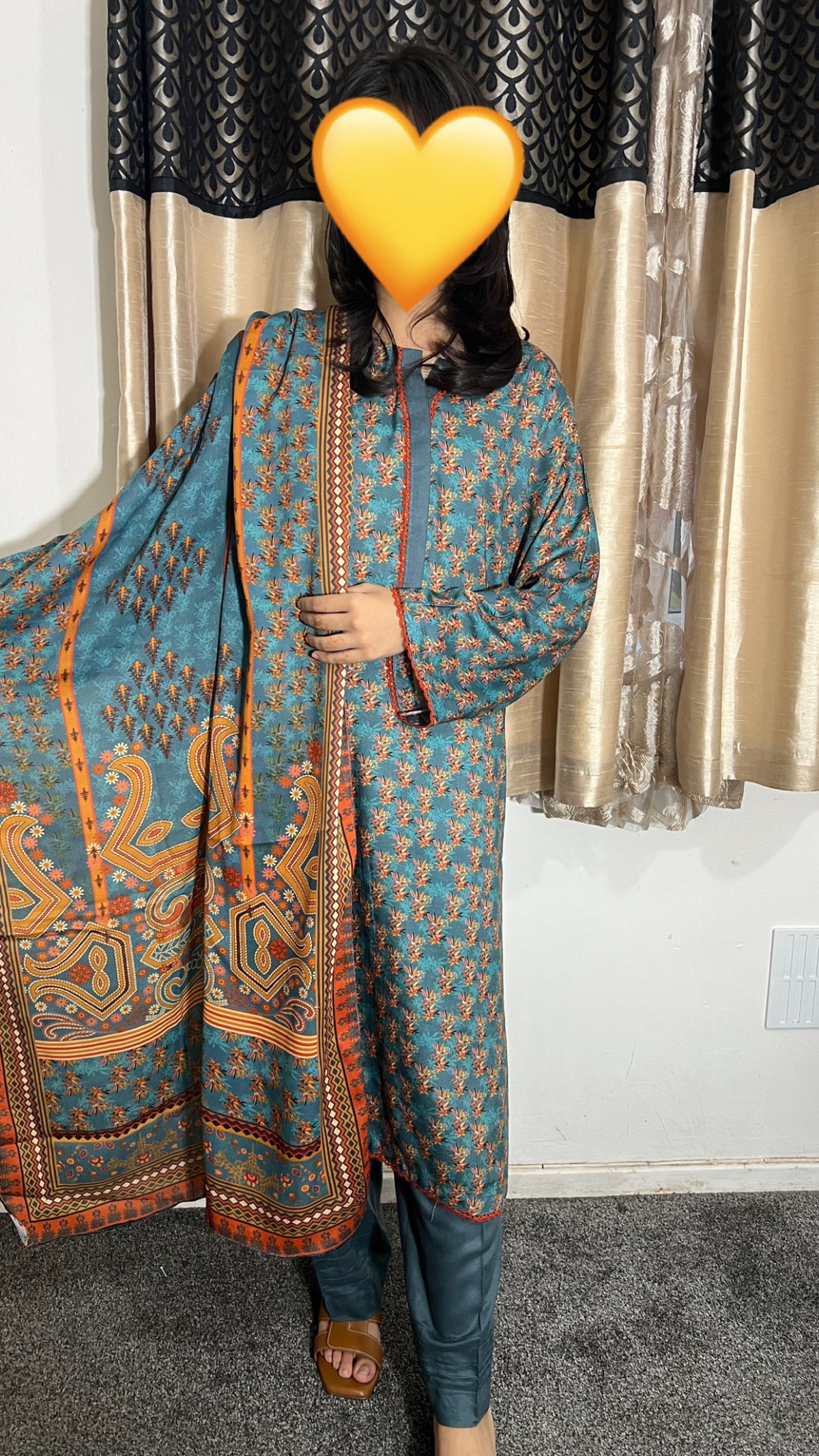 3 PC MARINA PRINTED SHALWAR KAMEEZ AND SHAWL