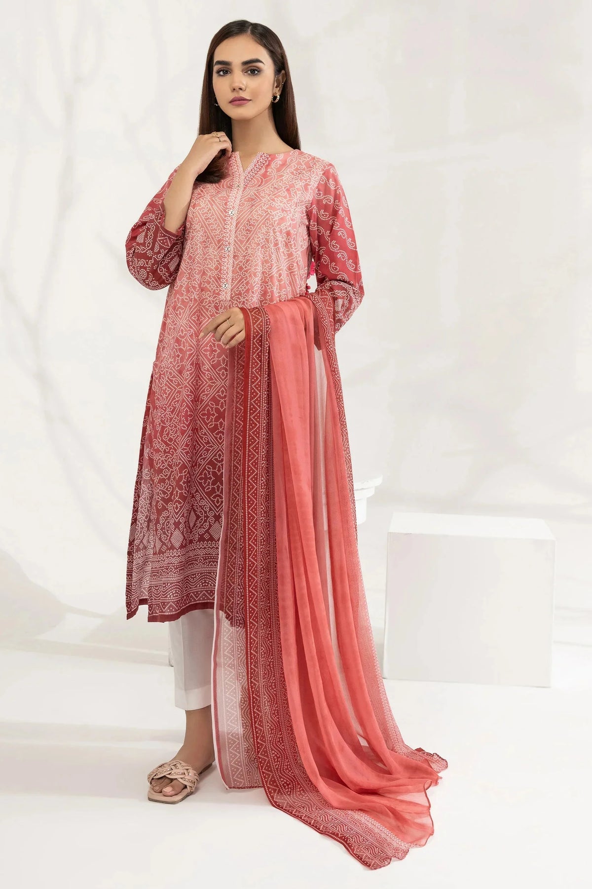 2 PC LIMELIGHT LAWN KAMEEZ AND CHIFFON DUPATTA  (XL)