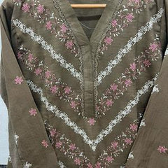 EMBROIDERED DORIA PEACH LEATHER KAMEEZ WITH PLAIN TROUSER AND SHAWL asian clothes uk