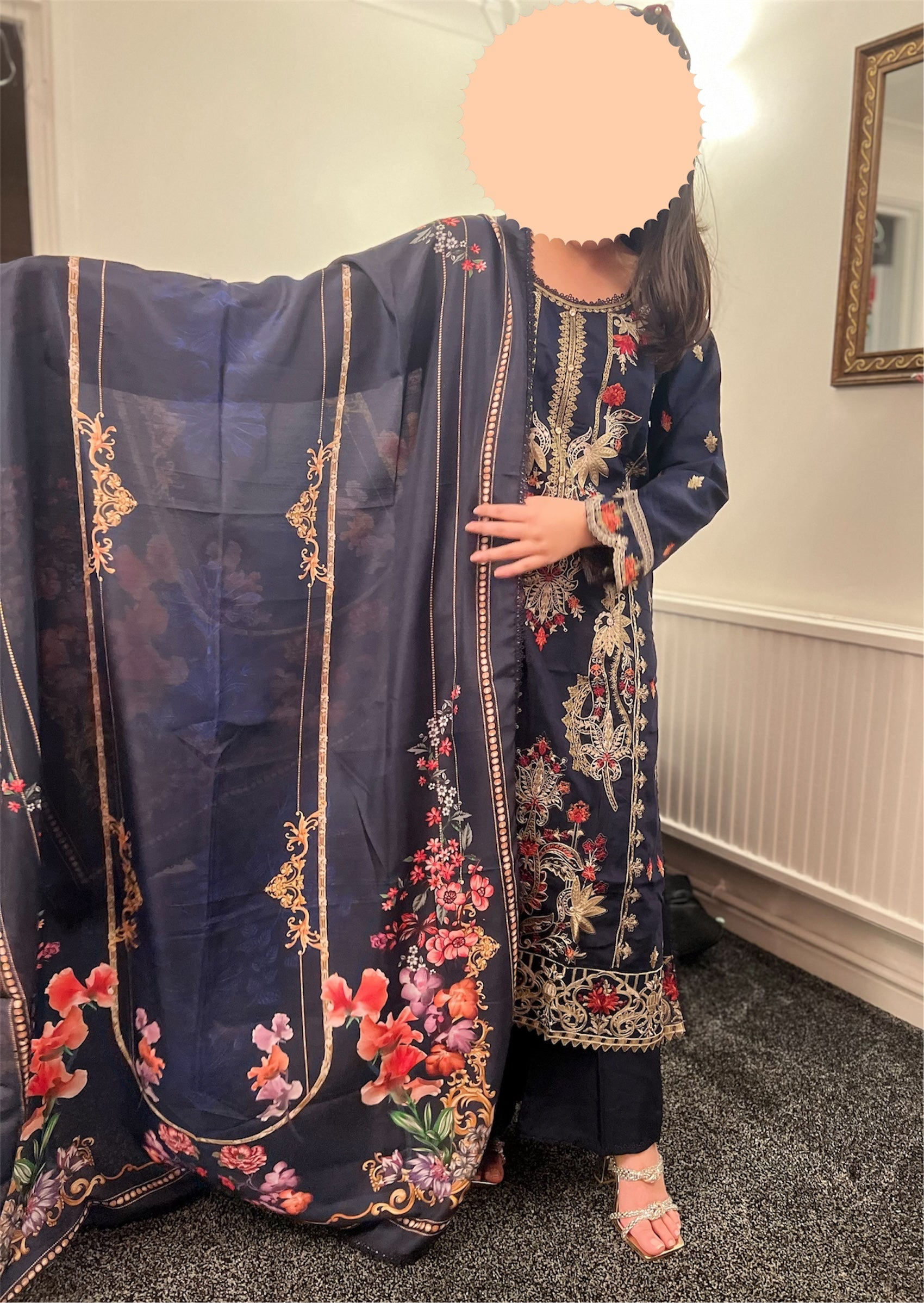 Maria B inspired viscose embroidered kameez , palazzo and silk fully laced dupatta