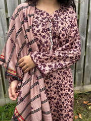 3 PC MARINA PRINTED SHALWAR KAMEEZ AND SHAWL