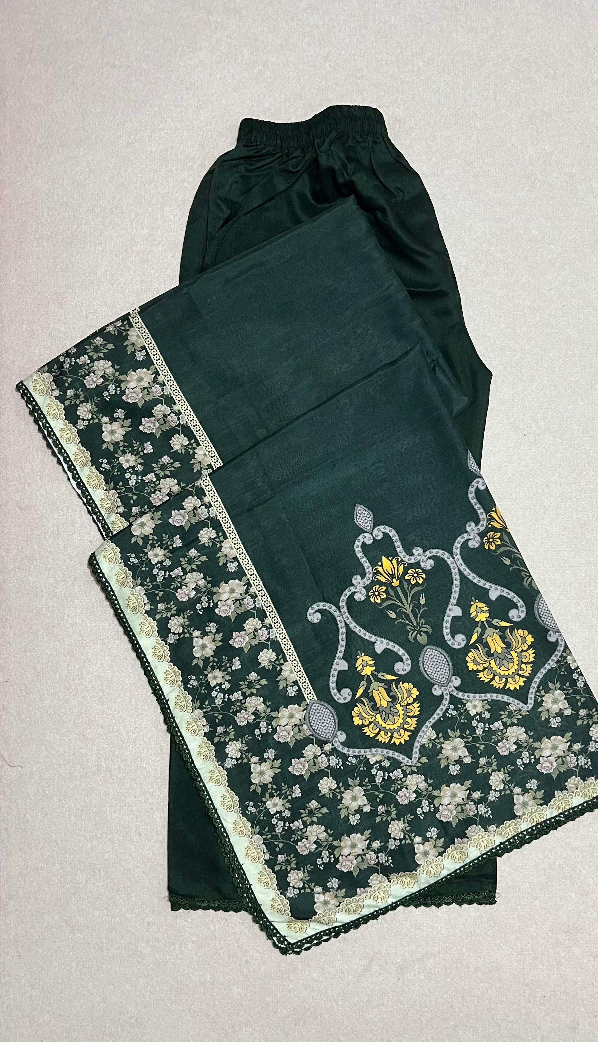 Maria B inspired viscose embroidered kameez , palazzo and silk fully laced dupatta