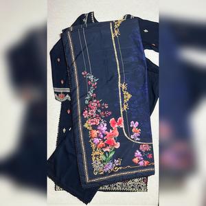 Maria B inspired viscose embroidered kameez , palazzo and silk fully laced dupatta Womenswear eid collection Traditional Comfortable Dress Elegant Embroidery