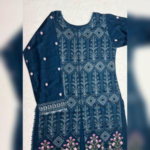Maria B inspired viscose embroidered kameez , palazzo and silk fully laced dupatta Womenswear eid collection Traditional Long Sleeve Comfort Clothing Comfortable Fabric Embroidery Elegance