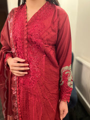 CRIMSON INSPIRED LAWN EMBROIDERED KAMEEZ WITH TROUSER AND SILK DUPATTA Womenswear Traditional Suit