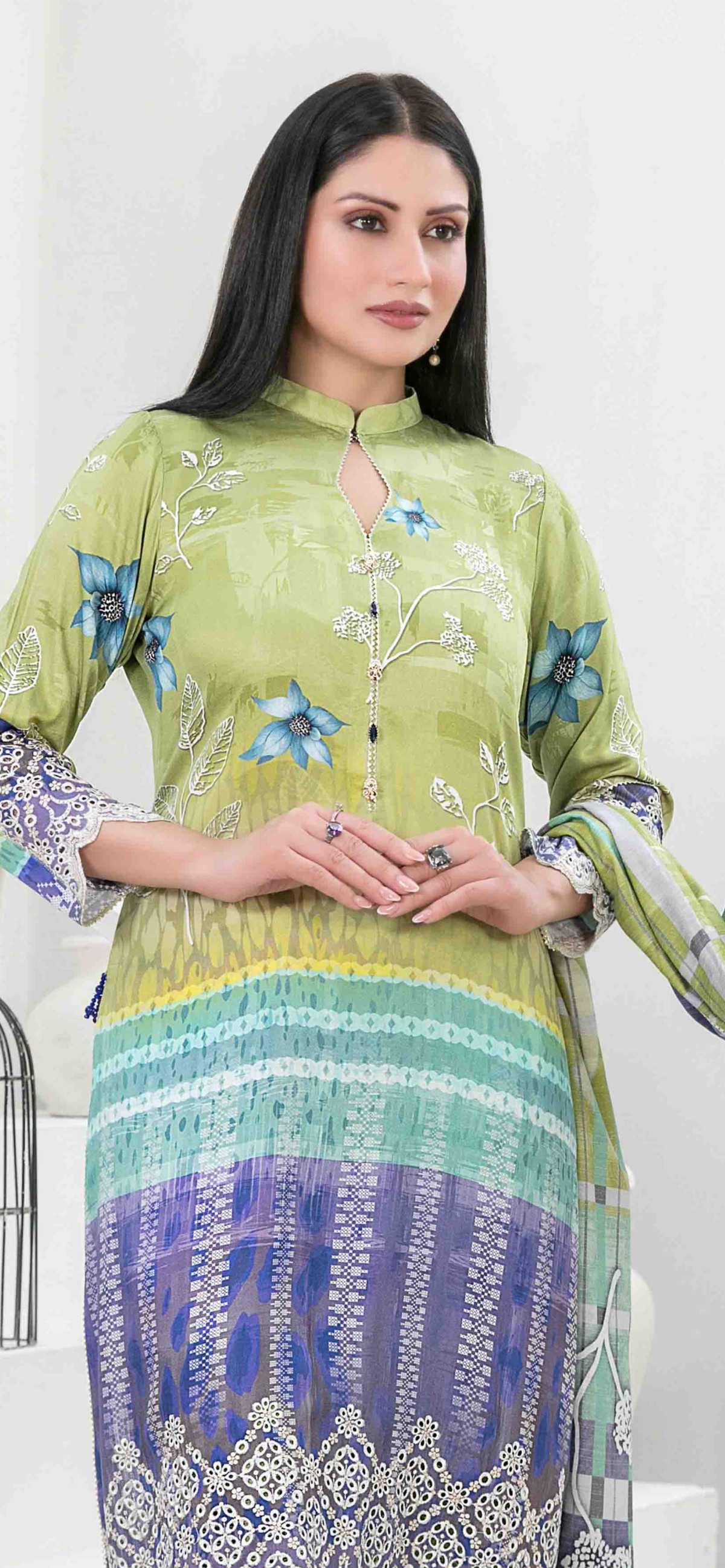 TAWAKKAL IMZA 3 PC LINEN TROUSER KAMEEZ AND SHAWL