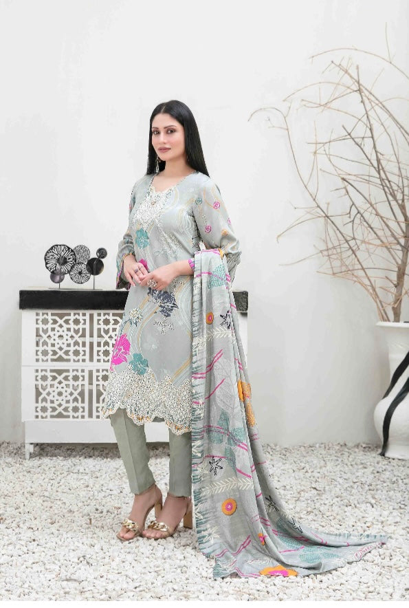 TAWAKKAL IMZA 3 PC LINEN TROUSER KAMEEZ AND SHAWL