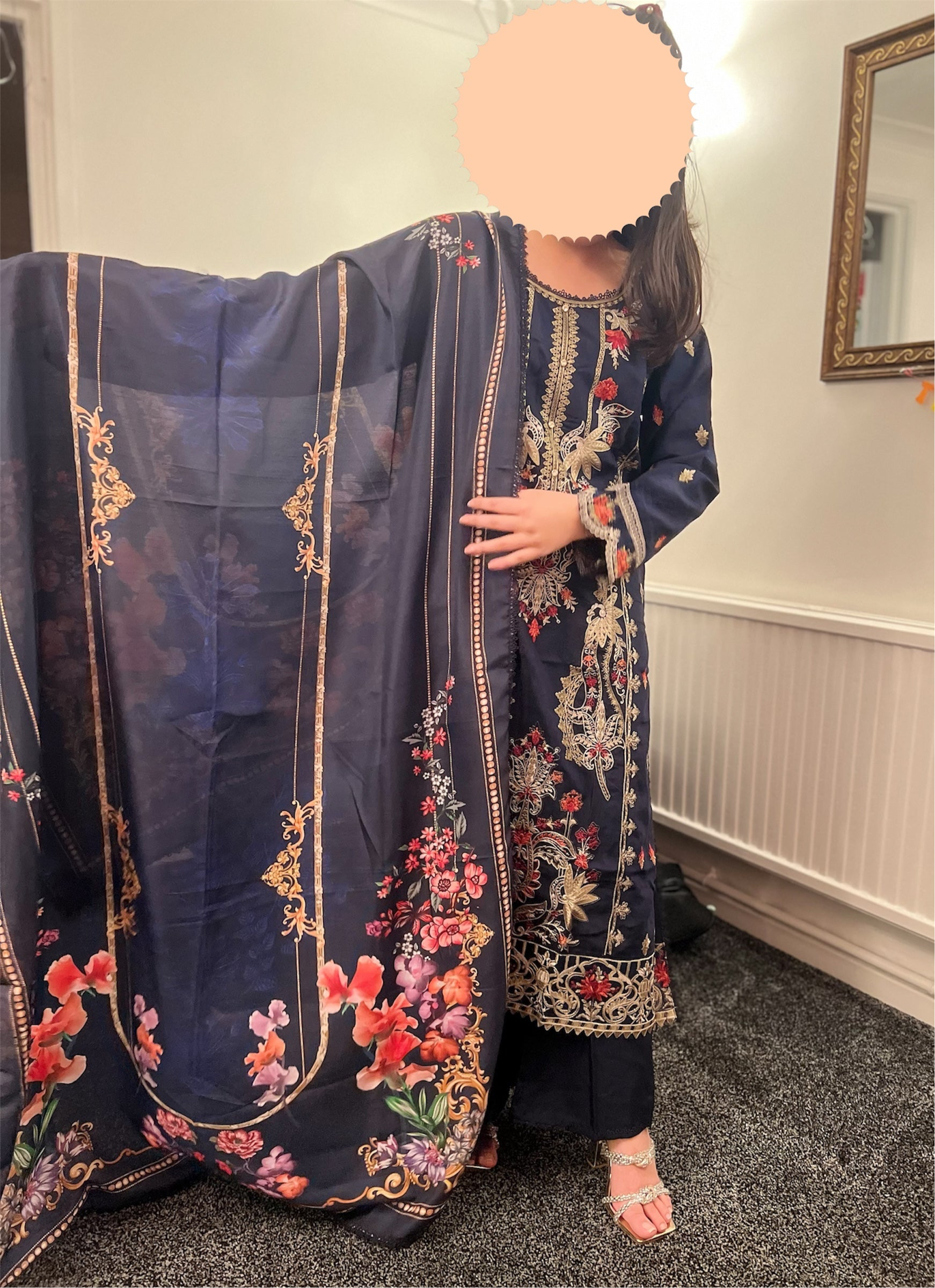 Maria B inspired viscose embroidered kameez , palazzo and silk fully laced dupatta