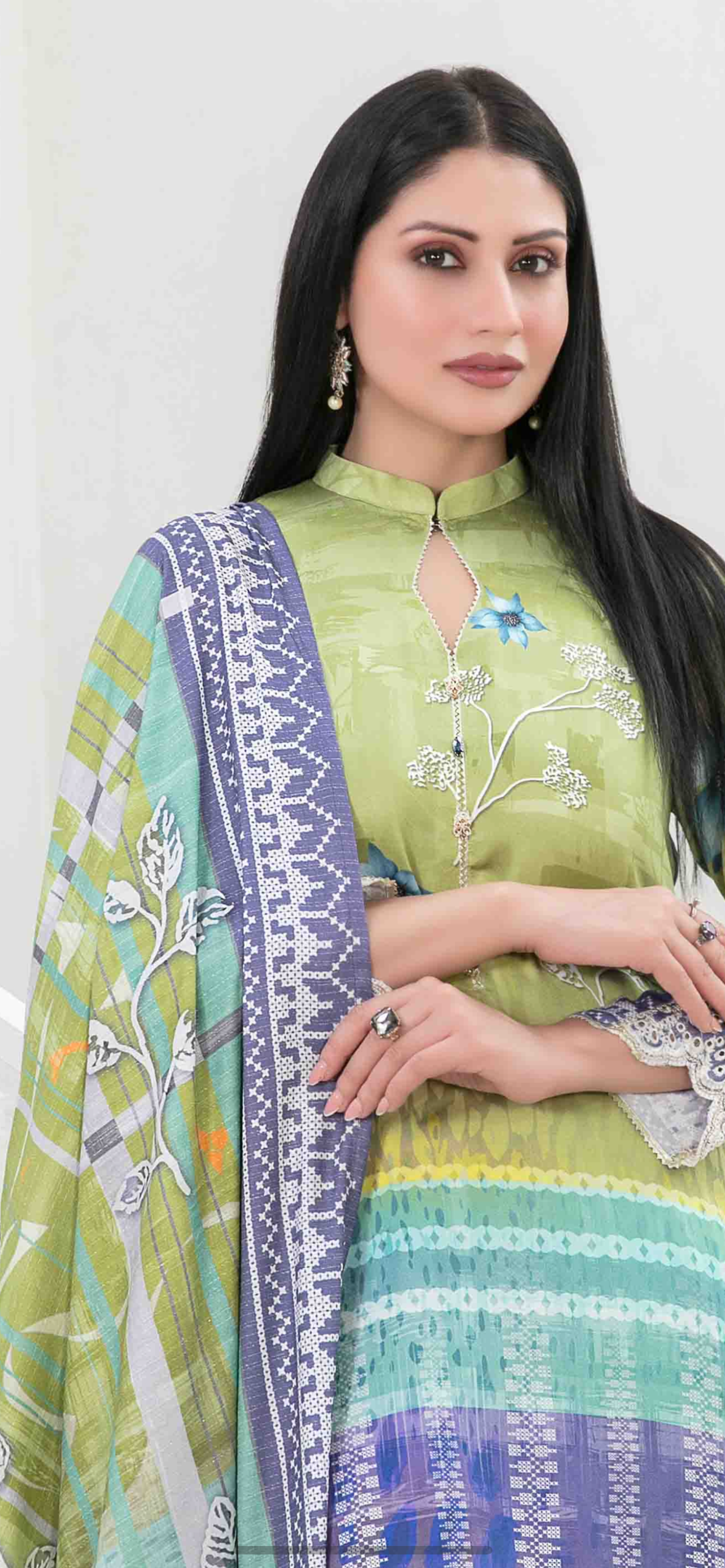 TAWAKKAL IMZA 3 PC LINEN TROUSER KAMEEZ AND SHAWL