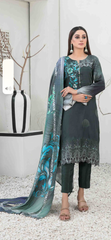 TAWAKKAL IMZA 3 PC LINEN EMBROIDERED KAMEEZ TROUSER AND SHAWL