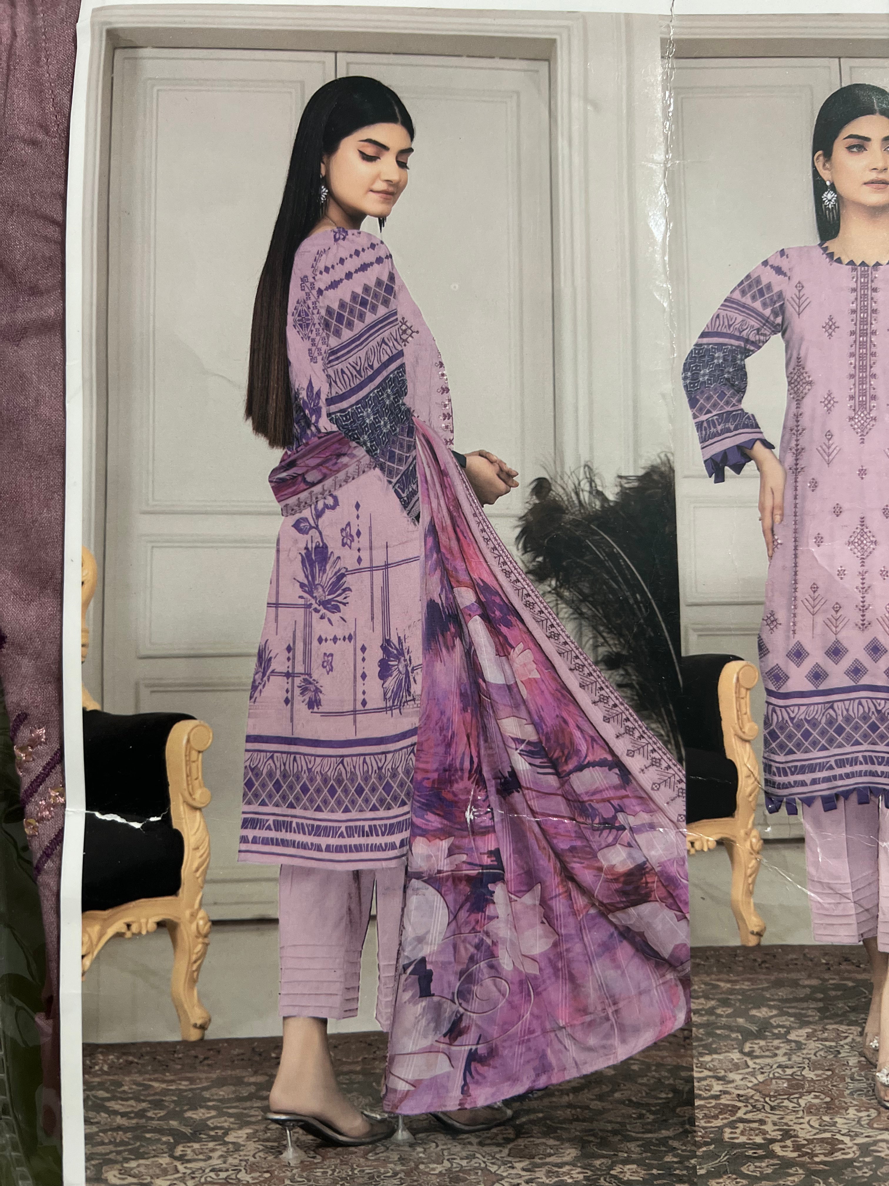 Naimal collection 3 PC embroidered lawn Kameez, trouser and dupatta