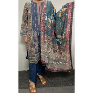 3 PC NIKHAAR EMBROIDERED LAWN KAMEEZ WITH PALLU EMBROIDERED DUPATTA pakistani clothes uk