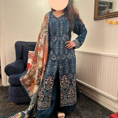 Maria B inspired viscose embroidered kameez , palazzo and silk fully laced dupatta Womenswear eid collection Traditional Long Sleeve Comfort Clothing Comfortable Fabric Embroidery Elegance