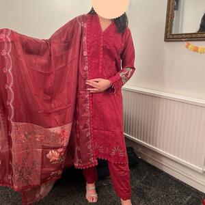 CRIMSON INSPIRED LAWN EMBROIDERED KAMEEZ WITH TROUSER AND SILK DUPATTA Womenswear Traditional Suit