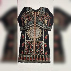 Maria B inspired viscose embroidered kameez , palazzo and silk fully laced dupatta pakistani clothes eid collection- Womenswear Traditional Long Sleeve Dress