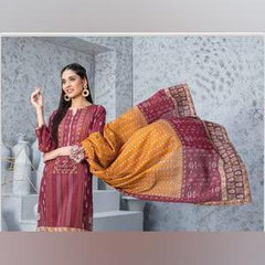 3 PC TAWAKKAL CLOITE EMBROIDERED KAMEEZ, COTTON TROSER AND DUPATTA