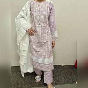 LILAC COTTON ENBROIDERED KAMEEZ WITH SHALWAR AND DUPATTAA