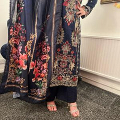 Maria B inspired viscose embroidered kameez , palazzo and silk fully laced dupatta Womenswear eid collection Traditional Comfortable Dress Elegant Embroidery
