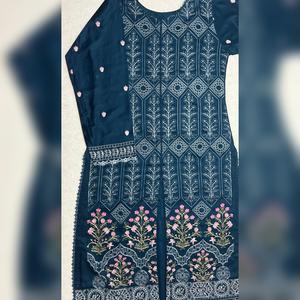 Maria B inspired viscose embroidered kameez , palazzo and silk fully laced dupatta Womenswear eid collection Traditional Long Sleeve Comfort Clothing Comfortable Fabric Embroidery Elegance