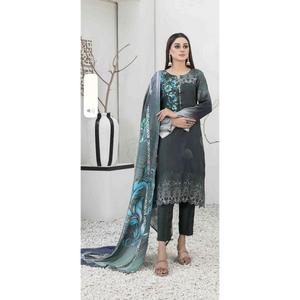 TAWAKKAL IMZA 3 PC LINEN EMBROIDERED KAMEEZ TROUSER AND SHAWL