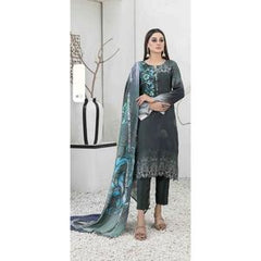 TAWAKKAL IMZA 3 PC LINEN EMBROIDERED KAMEEZ TROUSER AND SHAWL